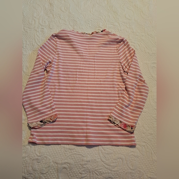 Boden women's size 4 3/4 sleve pink & white stripe with floral trim shirt VGUC - Picture 4 of 4